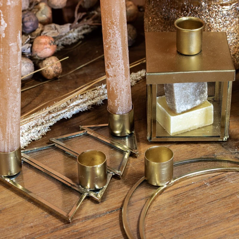 Kandelaar Maan glas/metaal 3x14x2,5×8,5cm goud
