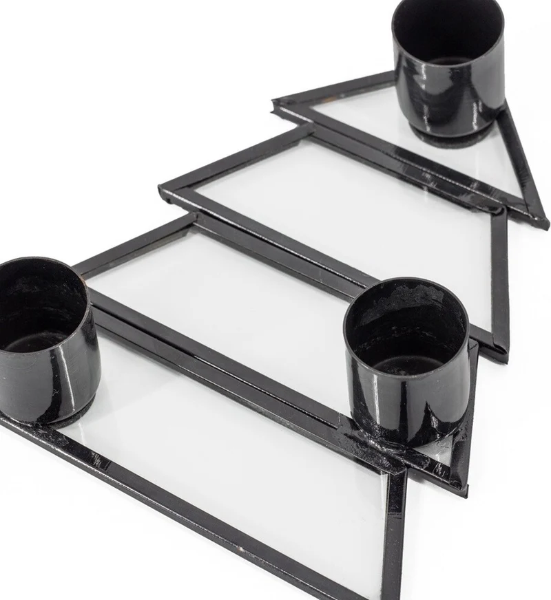 Kaarsenstandaard Boom glas/metaal 3x13x11x2,5cm zwart