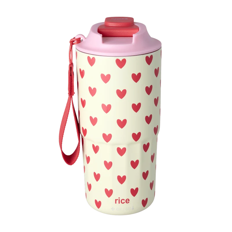 rice Isolierbecher Edelstahl Crème Hearts Print