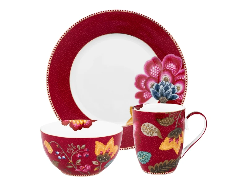 PIP STUDIO Blooming Tales Fantasy Dark Red Frühstücksset Set3