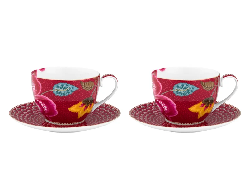 PIP STUDIO Blooming Tales Fantasy Dark Red Tasse mit Untertasse 0,3l Set2