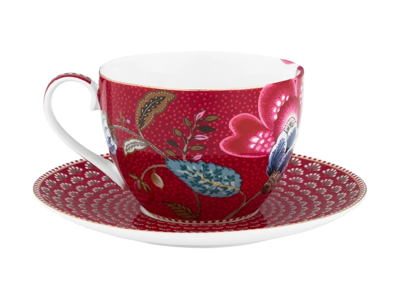PIP STUDIO Blooming Tales Fantasy Dark Red Tasse mit Untertasse 0,3l Set2