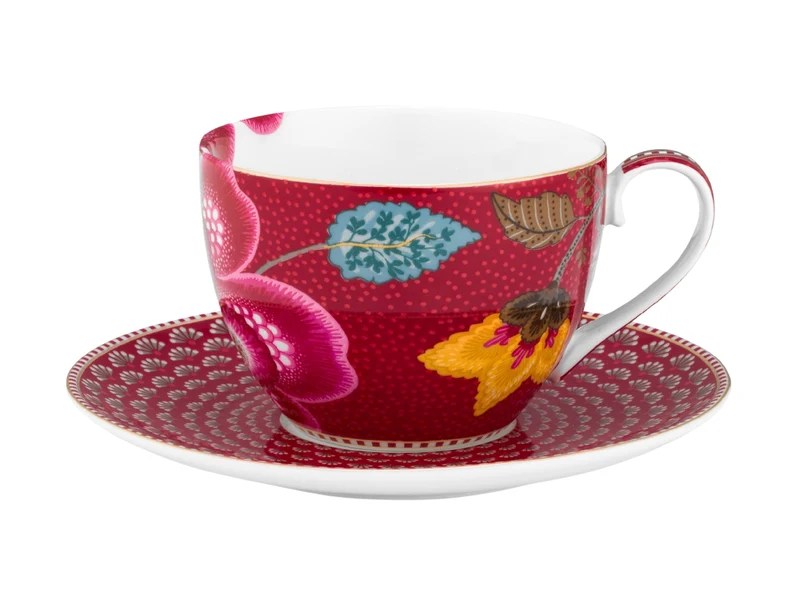 PIP STUDIO Blooming Tales Fantasy Dark Red Tasse mit Untertasse 0,3l Set2