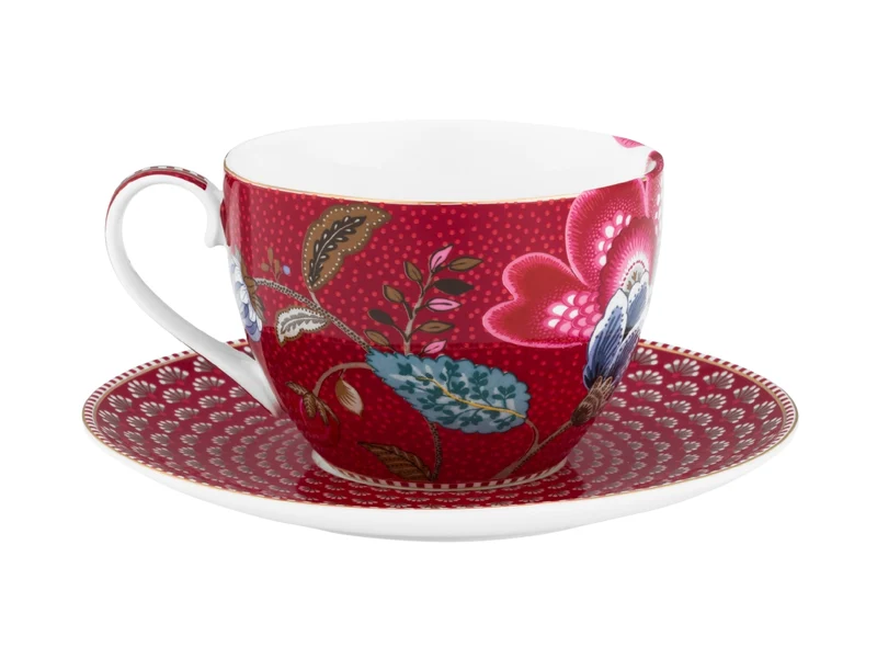 PIP STUDIO Blooming Tales Fantasy Dark Red Tasse mit Untertasse 0,3l