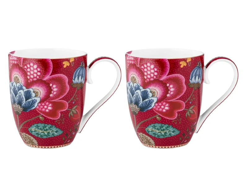 PIP STUDIO Blooming Tales Dark Red Henkelbecher XL 0,45l Set2