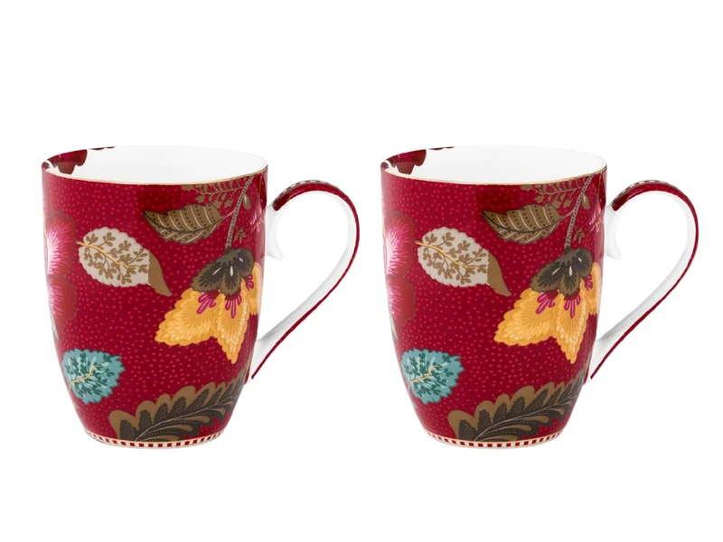 PIP STUDIO Blooming Tales Dark Red Henkelbecher Large 0,365l Set2