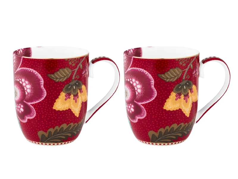 PIP STUDIO Blooming Tales Dark Red Henkelbecher Small 0,2l Set2