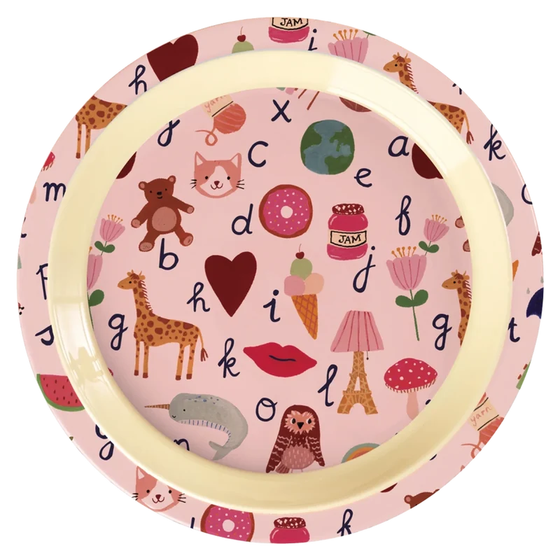 rice Kinderteller Pink ABC – robust & bunt
