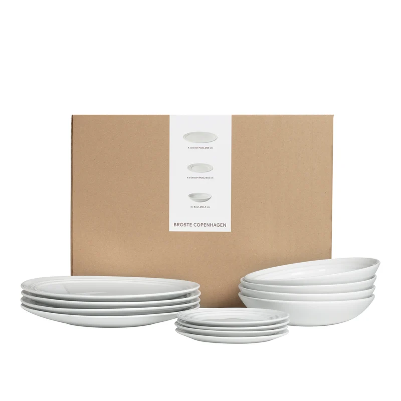 Broste Copenhagen Geschirrset Stevns 12-teilig / 4 Personen - 4 Speisetelle, 4 Frühstückteller und 4 Tiefe Teller
