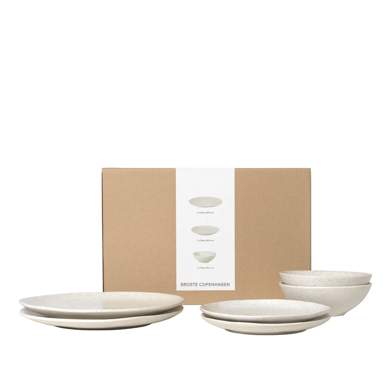 Broste Copenhagen Geschirrset Nordic Vanilla 6-teilig / 2 Personen - 2 Speiseteller, 2 Frühstückteller und 2 Schalen