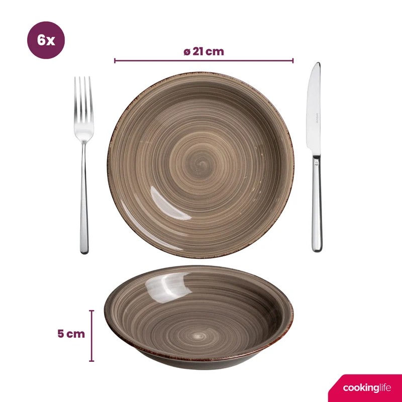 Cookinglife Tiefe Teller / Pastateller Delice Grau ø 21 cm - 6 Stück