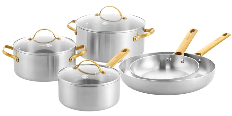 GreenPan Topfset Padova Reserve 5-teilig - Triply Edelstahl - Kochtöpfe ø 20, 24 cm, Stieltopf ø 18 cm & Bratpfanne ø 20 & 28 cm
