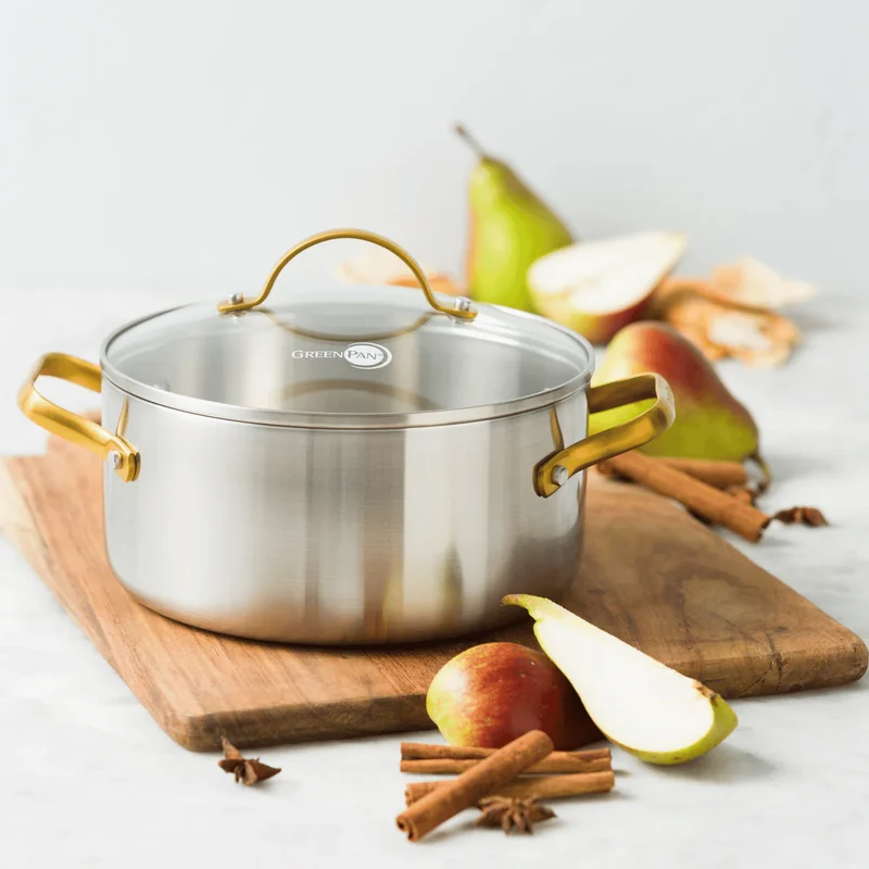 GreenPan Topfset Padova Reserve 3-teilig - Triply Edelstahl - Kochtöpfe ø 20, 24 cm, Stieltopf ø 18 cm