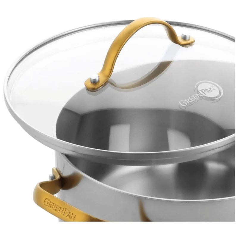 GreenPan Topfset Padova Reserve 5-teilig - Triply Edelstahl - Kochtöpfe ø 20, 24 cm, Stieltopf ø 18 cm & Bratpfanne ø 20 & 28 cm