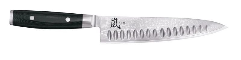 Yaxell Ran Kochmesser mit Antihaft-Noppen, 20 cm – 69-lagiger Damaststahl – Griff aus Canvas-Micarta