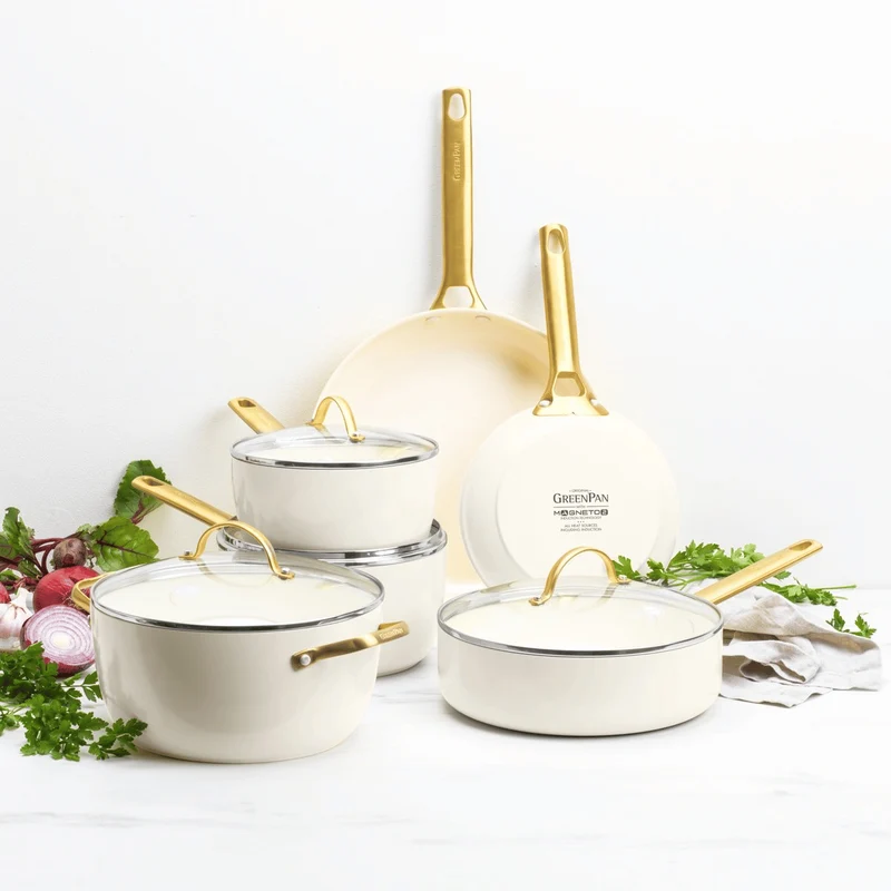 GreenPan Topfset Padova Reserve Cremeweiß 6-teiliges – Keramik-Antihaftbeschichtung – Kochtopf ø 24 cm, Stielkasserolle ø 18, 20 cm, Bratpfanne ø 20, 28 cm und Sauteuse ø 24 cm