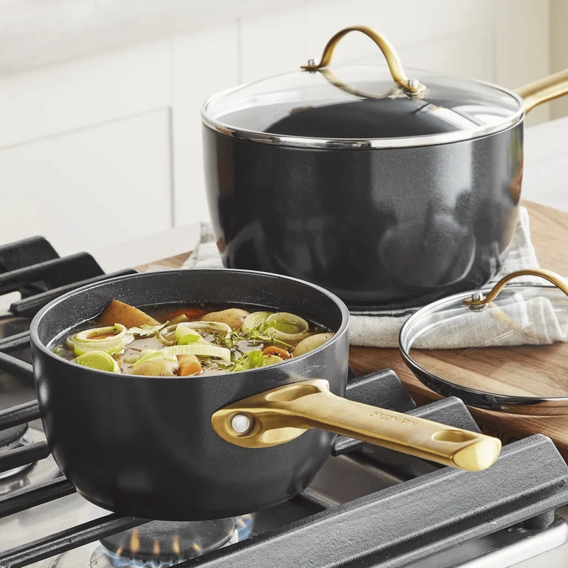 GreenPan Topfset Padova Reserve Schwarz 6-teiliges – Keramik-Antihaftbeschichtung – Kochtopf ø 24 cm, Stielkasserolle ø 18, 20 cm, Bratpfanne ø 20, 28 cm und Sauteuse ø 24 cm