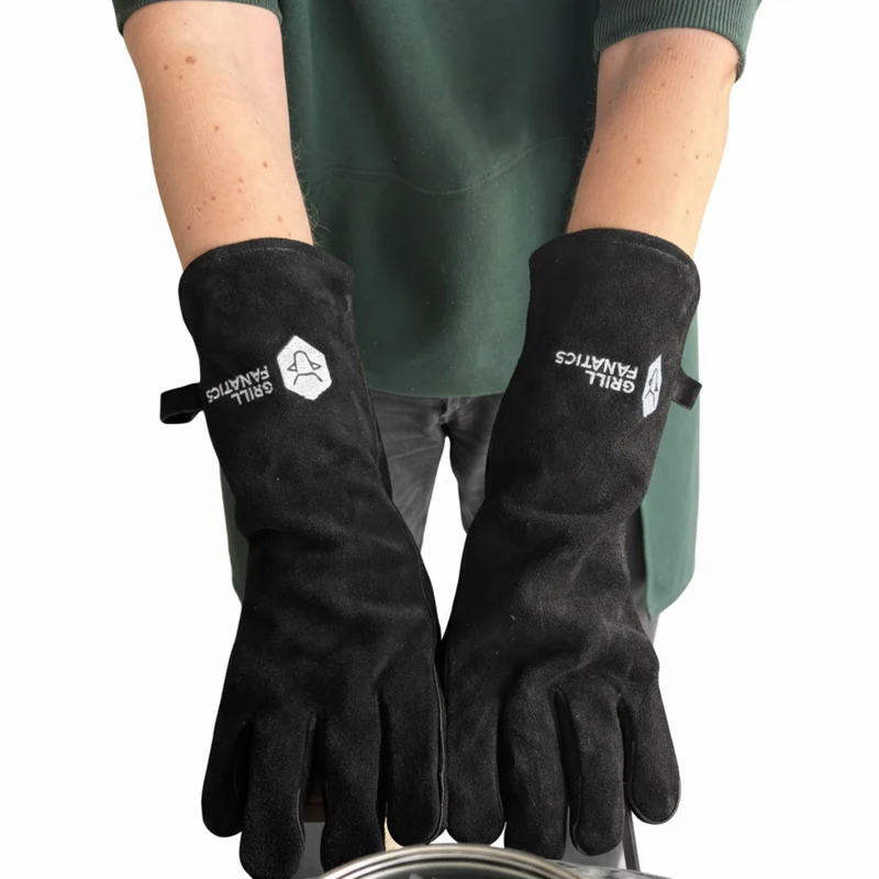 Cookinglife Grillhandschuhe / Ofenhandschuhe aus schwarzem Leder, 500 °C - 2 Stück