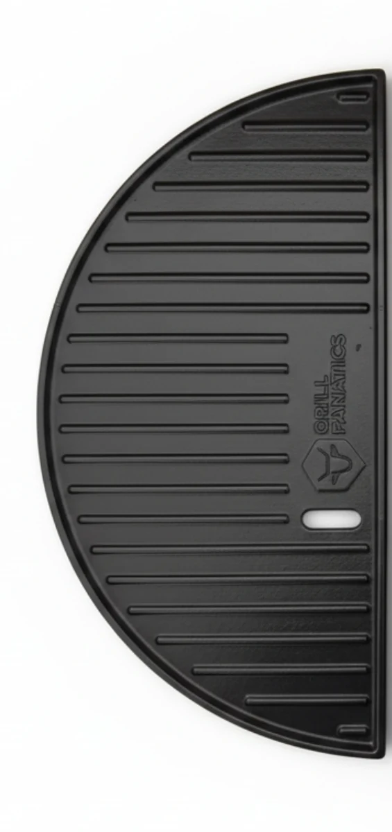 Cookinglife Halbmond-Grillplatte / Gusseisen-Plancha - Doppelseitig - Geeignet für 46 cm Kamados