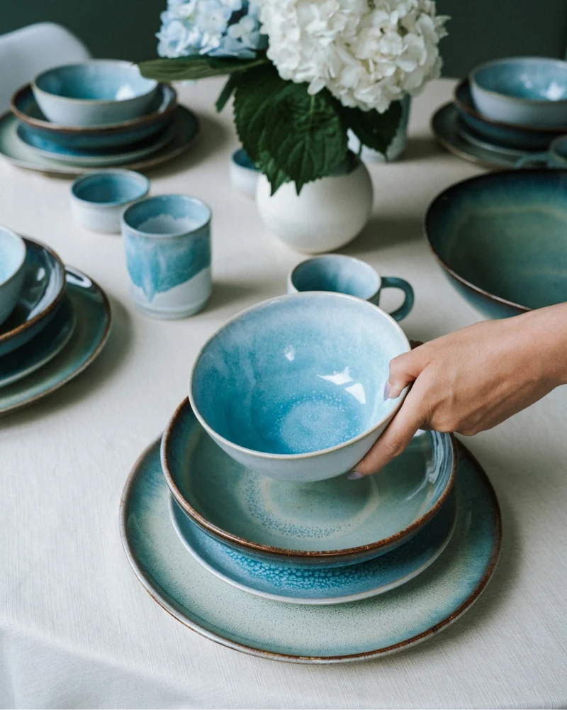 Geschirr-Set Soft Tide aqua grünblau 16-teilig