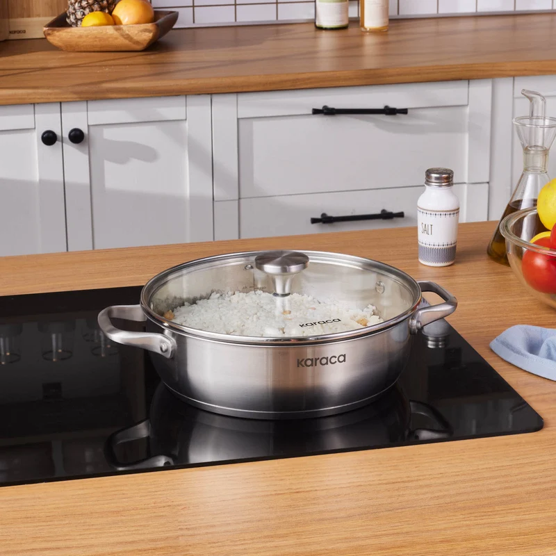 Karaca Elite Edelstahl-Kasserolle Flach 26 cm 3,4 L