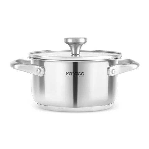 Karaca Elite Edelstahl-Induktions-Kochtopf mit Deckel, 16 cm, Silber