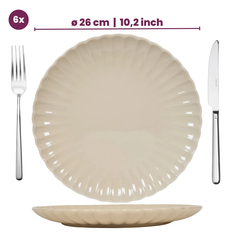 Cookinglife Speiseteller Cardida Beige ø 26 cm - 6 Stück