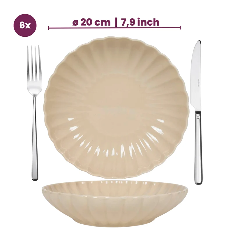 Cookinglife Tiefe Teller / Pastateller Cardida Beige ø 20 cm - 6 Stück