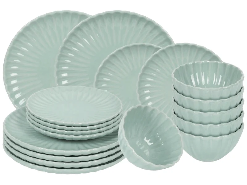 Cookinglife Geschirrset Cardida Grün 18-teilig / 6 Personen - 6 Speiseteller, 6 Frühstücksteller und 6 Schalen
