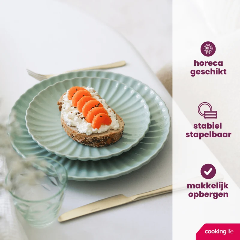 Cookinglife Geschirrset Cardida Grün 18-teilig / 6 Personen - 6 Speiseteller, 6 Frühstücksteller und 6 Schalen