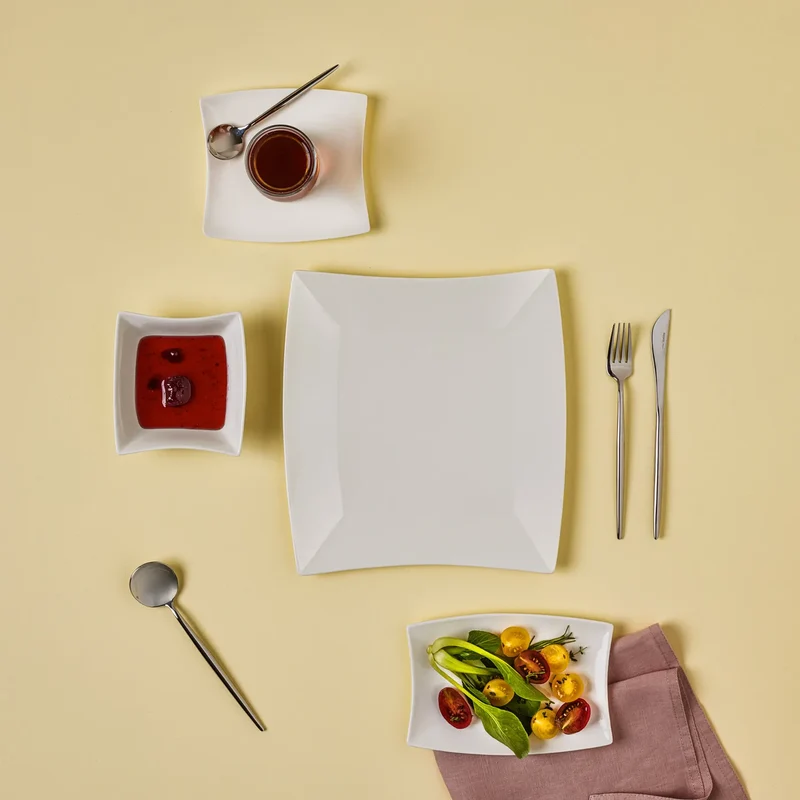 Karaca New Perfect White für 6 Personen Quadrat Frühstücksset und Servierschalen, 26 Teilig