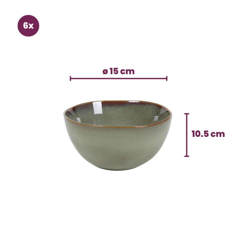 Cookinglife Geschirrset Sabi Grün 18-teilig / 6 Personen - 6 Speiseteller, 6 Frühstücksteller und 6 Schalen