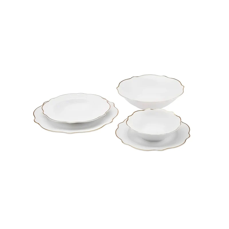 Karaca Daisy Gold Wave Shape tiefe Schüssel 27-teilig 6 Personen Geschirr-Set