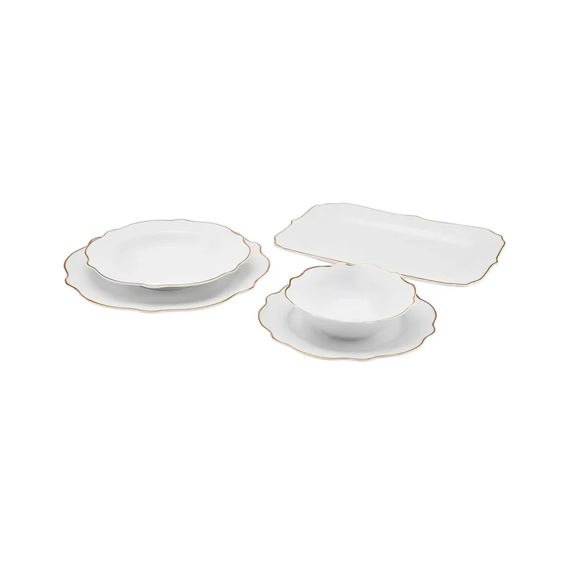 Karaca Daisy Gold Wave Shape Servierteller 27-teiliges 6 Pers. Geschirr-Set