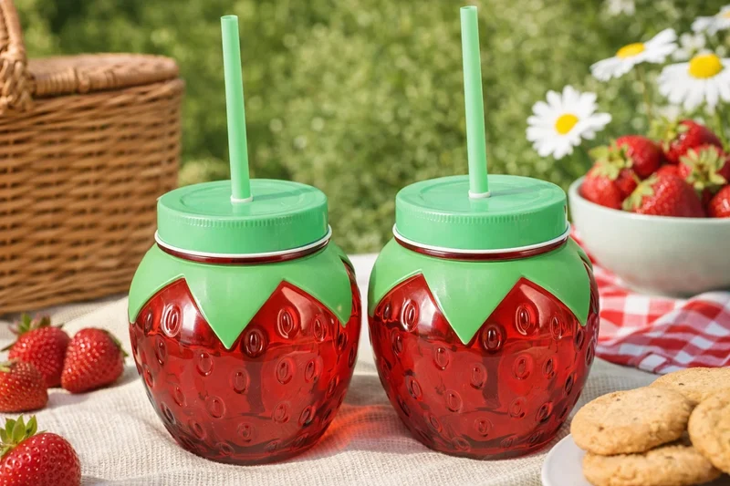 Cookinglife Wassergläser Glas/Kunststoff 10cm - 2er Set Trinkglas - Erdbeere
