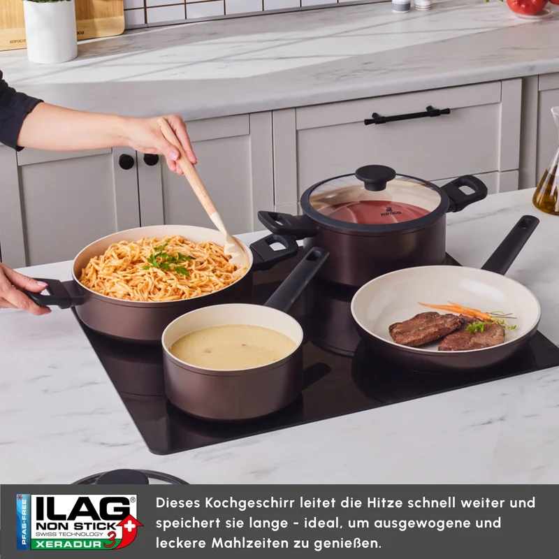 Karaca Ceramica Iconic Bronze, 7-teiliges Kochgeschirr-Set, Induktion, Bronze