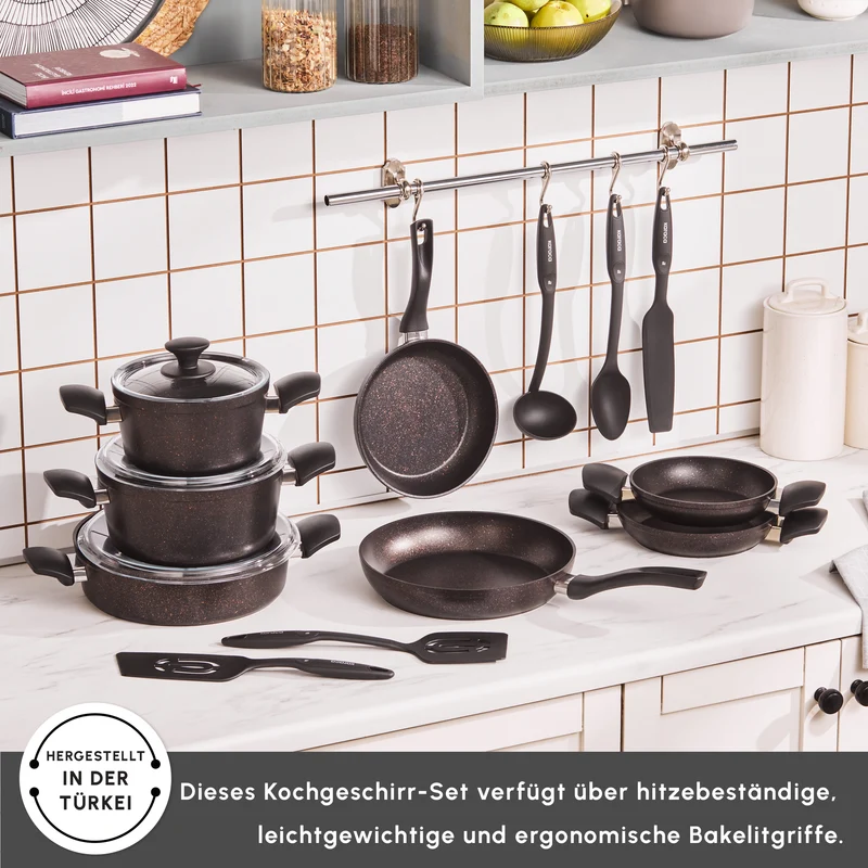 Karaca Biogranit Schwarzgold Induktions-Topfset, 15 Teilig