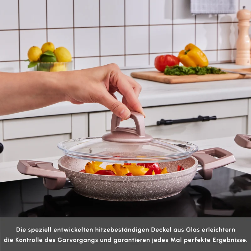Karaca Biogranite Induktion Flache Bratpfanne Set 3 Teile Rose Gold