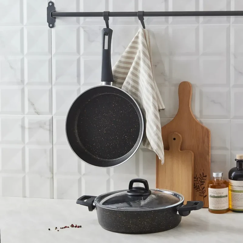 Karaca Biogranite Induktions Kochgeschirr, 3 Teilig, Schwarz Gold