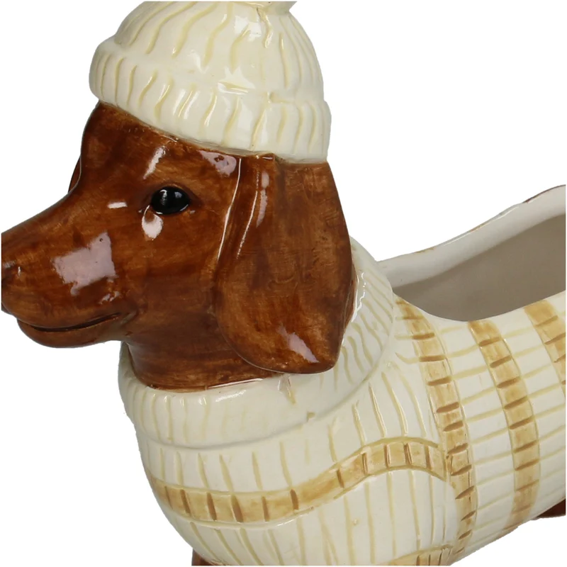 Planter Dachshund Dolomite Brown 19.5x7,2x17cm