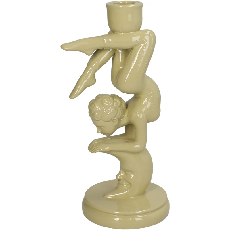 Candle Stick Acrobatic Lady Polyresin Ivory 10.7x8.9x21.5cm