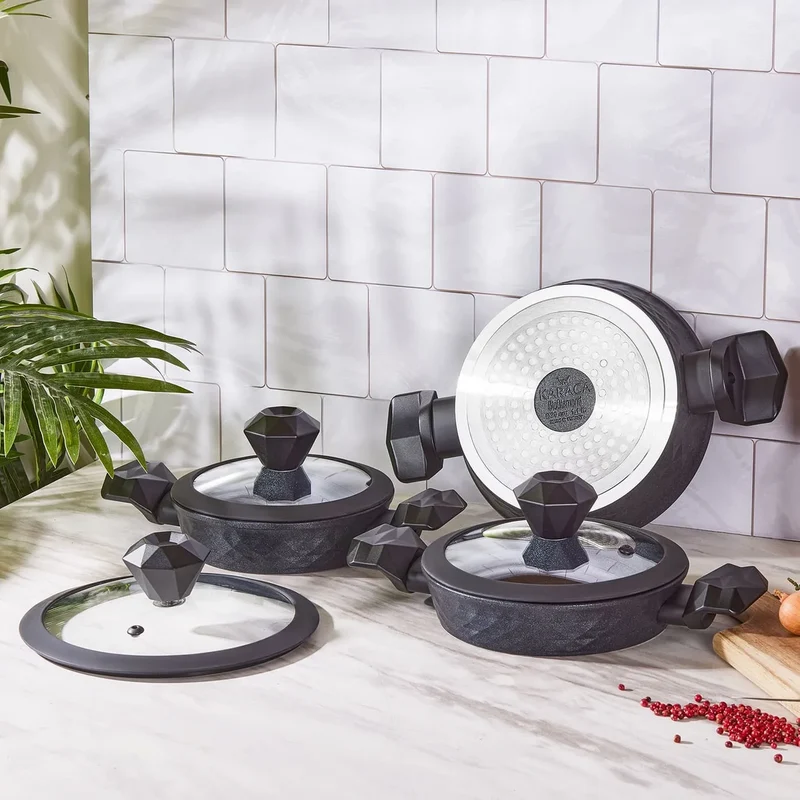 Karaca Bio Diamond 6 Teiliges Set Mit Seichten Bratpfannen Auf Induktionsbasis Mit Antibakteriellen Griffen