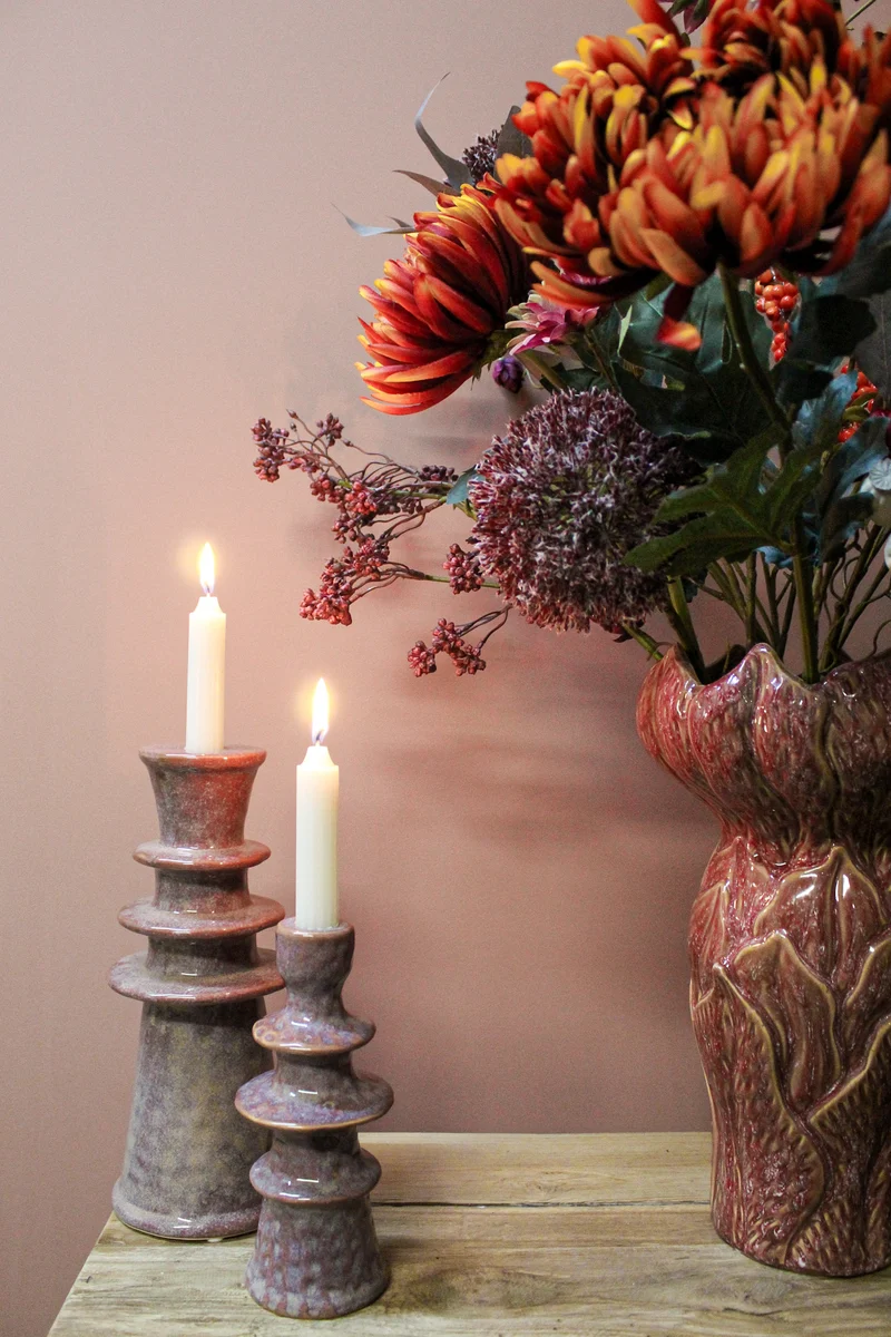 Candle Stick Stoneware Terra 9x9x22cm