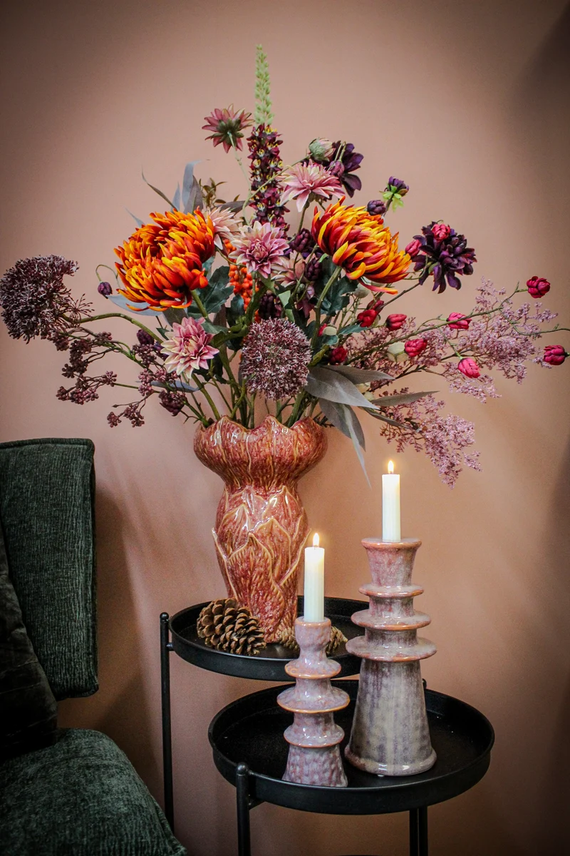 Candle Stick Stoneware Terra 9x9x22cm