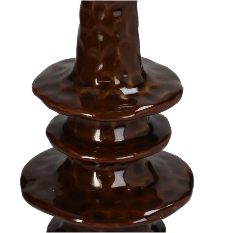 Candle Stick Stoneware Brown 9x9x22cm