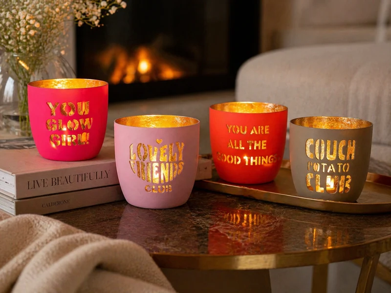 Giftcompany Madras Windlicht M You are all the good things neon coral/gold 8,5cm