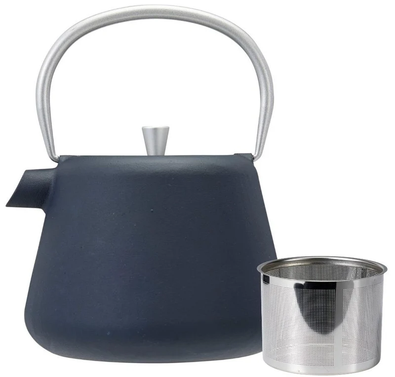 Cookinglife Teekanne Gusseisen 1 L - Edelstahlfilter für losen Tee - Grau