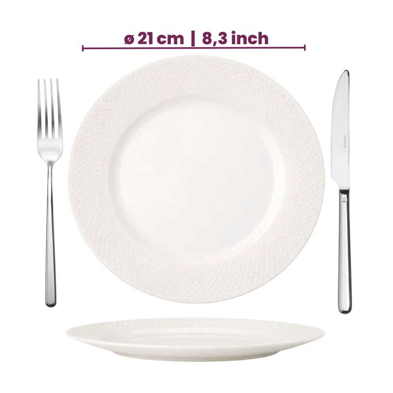 Cookinglife Frühstücksteller / Dessertteller – CampVibe – Outdoor – Kunststoff – Unzerbrechlich – Weiß, Ø 21 cm – 4er-Set