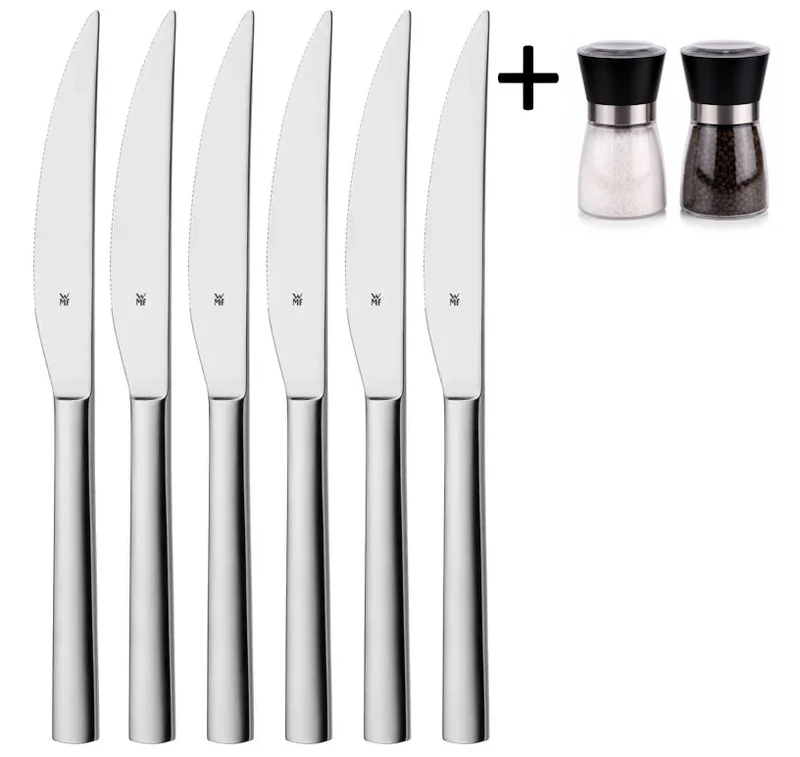 WMF Steakmesser Nuova - 6 Stück - Inklusive GRATIS Cookinglife Pfeffer- und Salzmahlerset