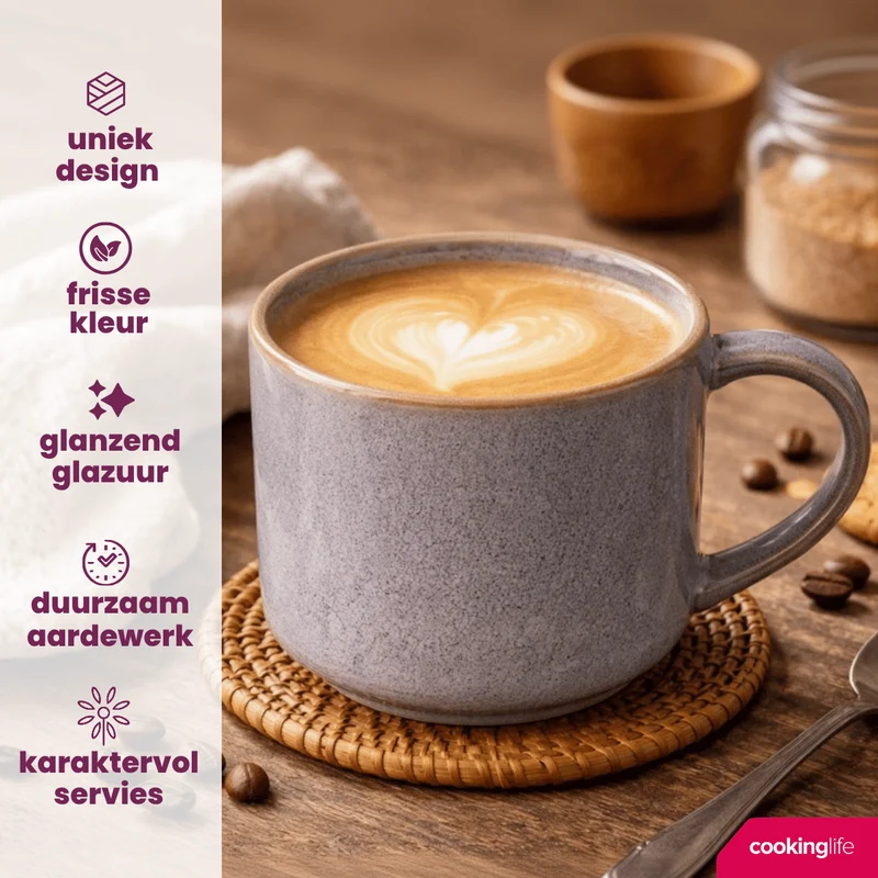 Cookinglife Kaffeetassen Serene Blue 330 ml – Steingut – 4 Stück